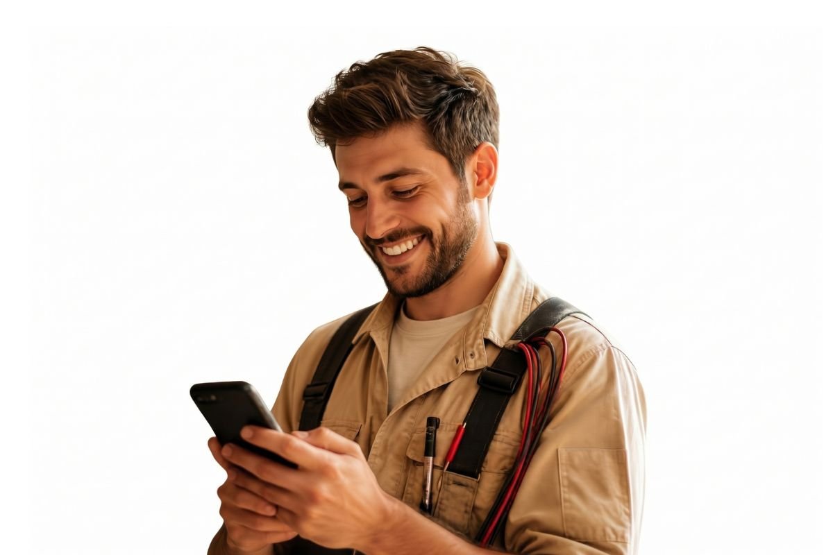 Un trabajador de oficio recibe un pedido de trabajo en su celular